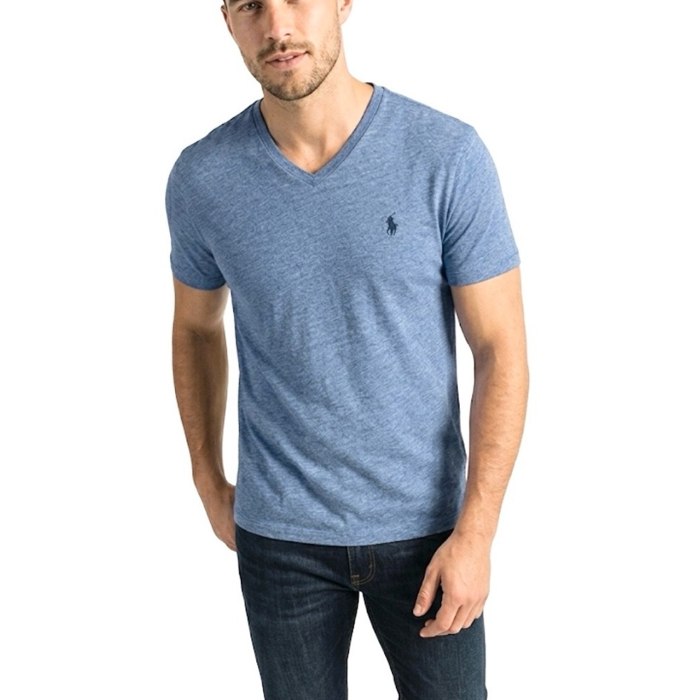 Polo by Ralph Lauren Heathered Sky Blue V-Neck Tee Size Size: Medium